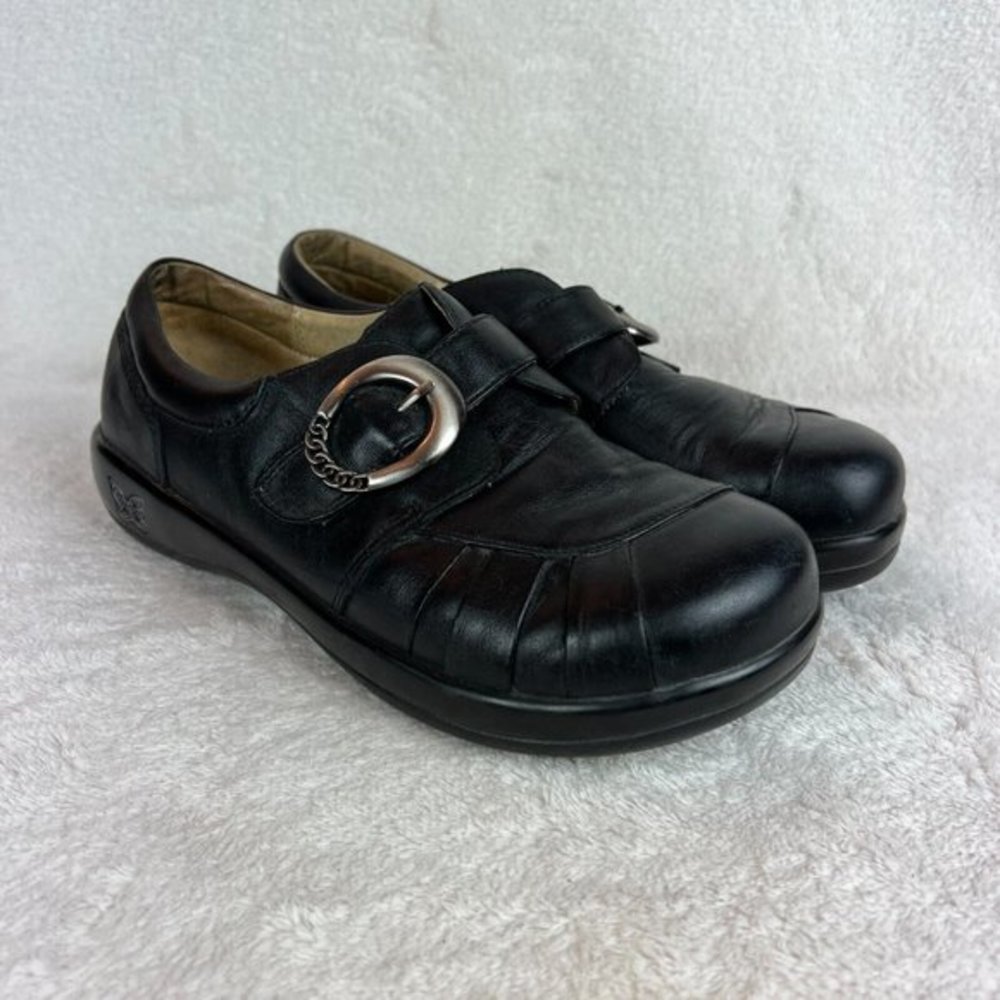 Alegria Leather Shoes‎ 9/9.5 Womens 39 EU Khloe Black Nappa Buckle Wedge